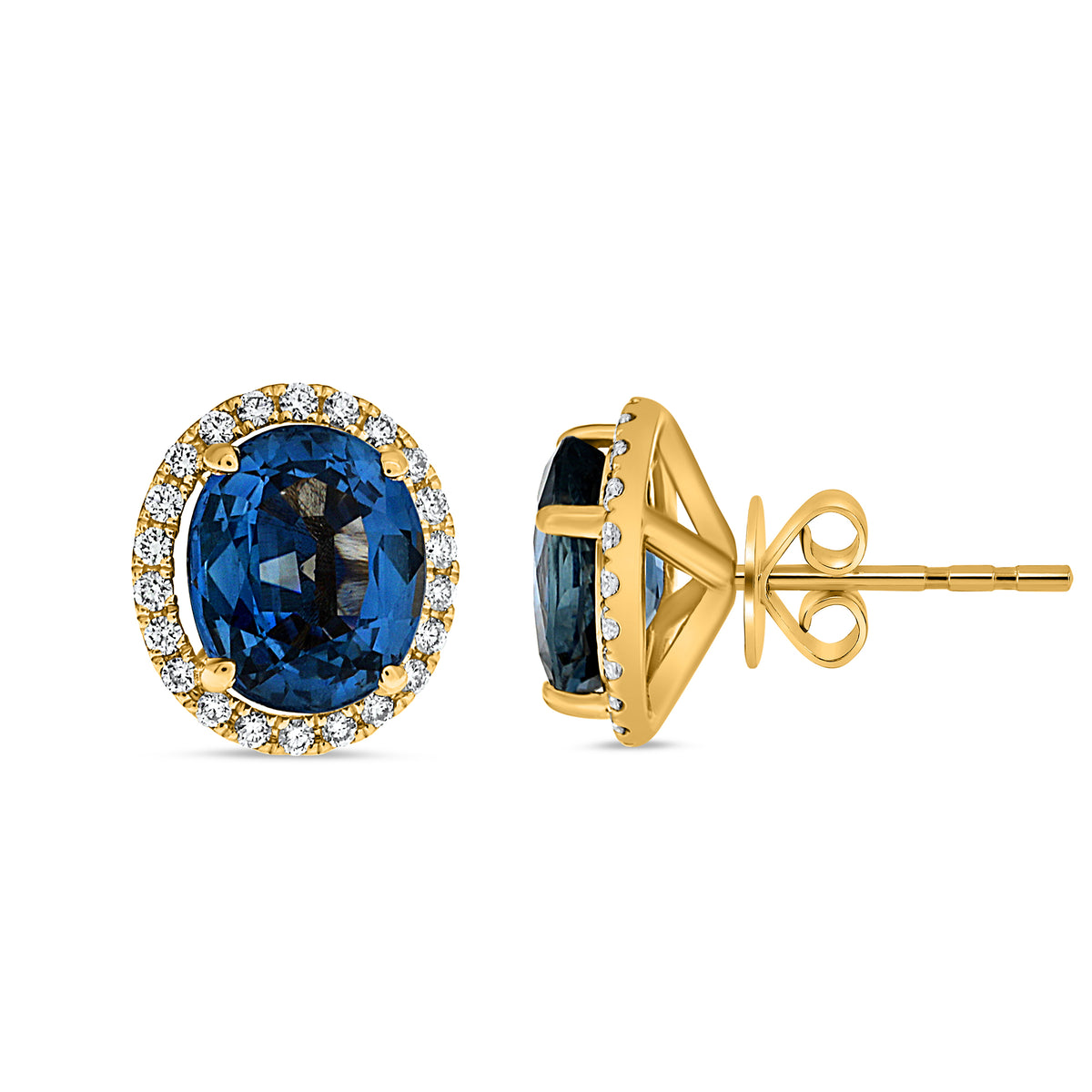 14K Yellow Gold Oval Sapphire Halo Earrings