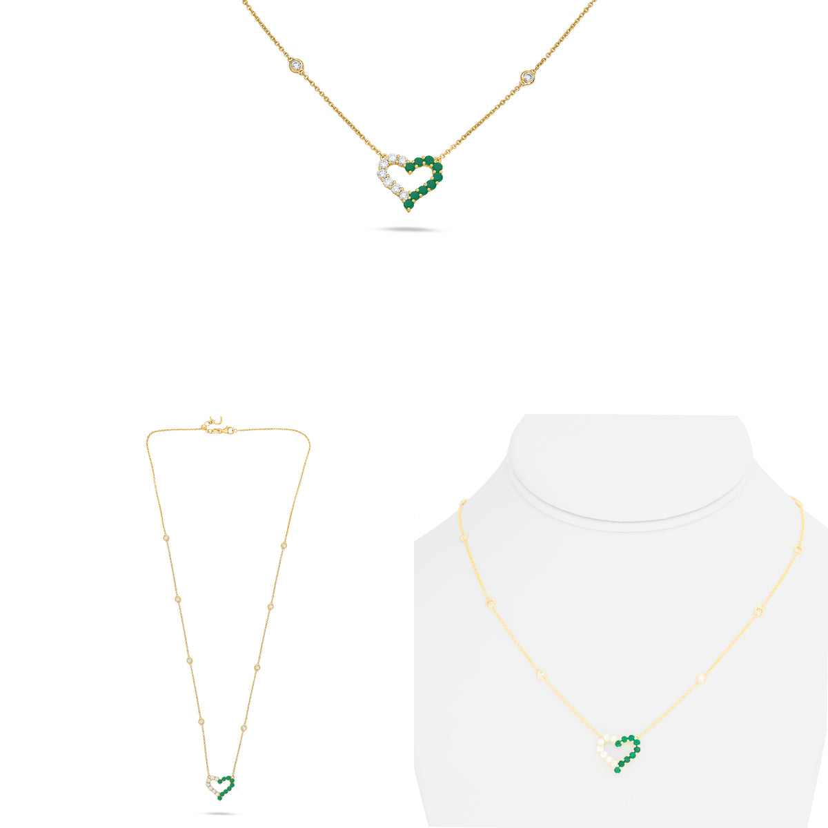 14K Yellow Gold Round Emerald Necklace
