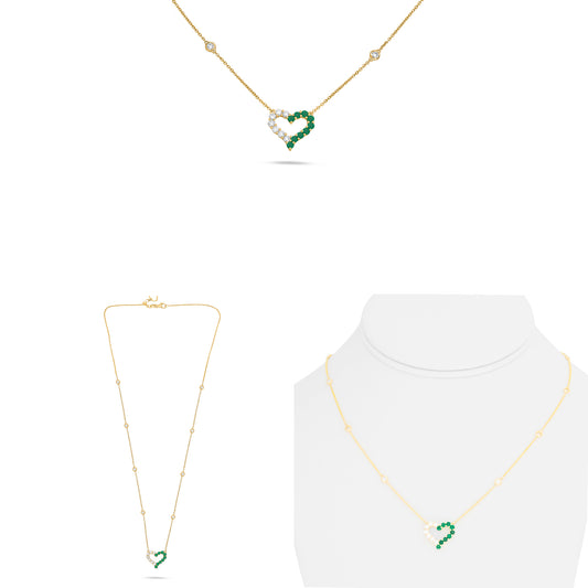 14K Yellow Gold Round Emerald Necklace