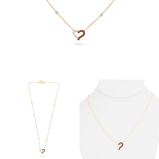 14K Yellow Gold Round Ruby Necklace