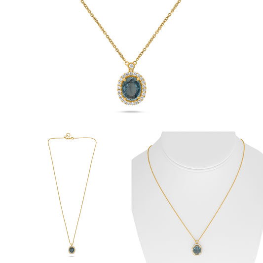 14K Yellow Gold Oval Sapphire Halo Necklace