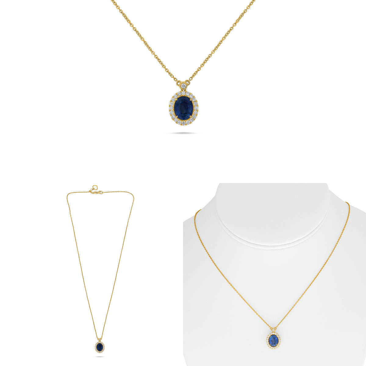 14K Yellow Gold Oval Sapphire Halo Necklace