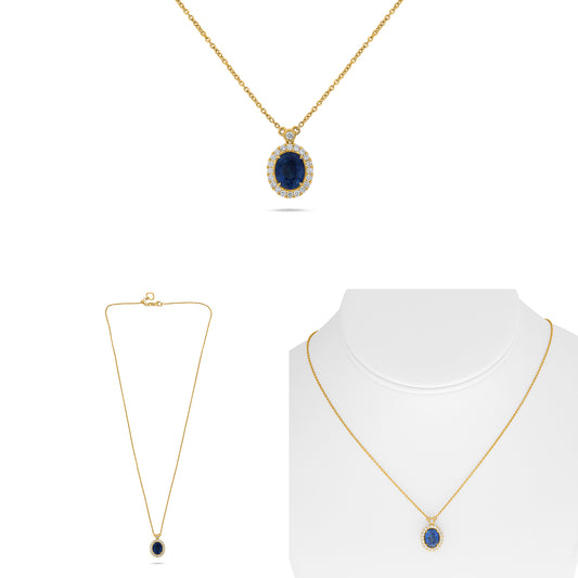 14K Yellow Gold Oval Sapphire Halo Necklace