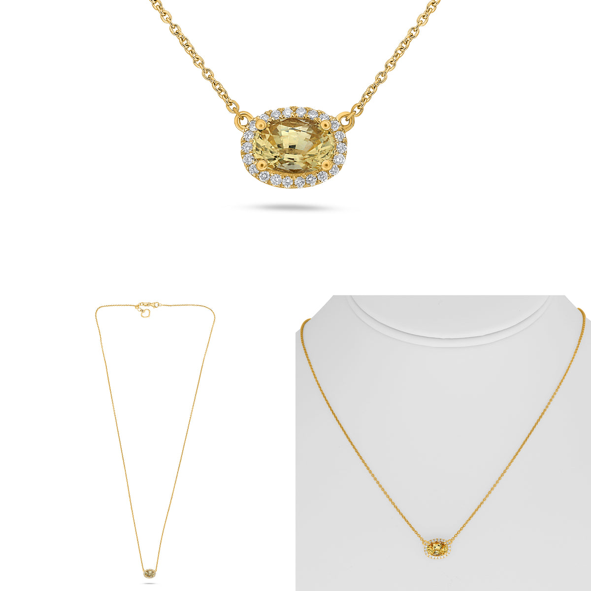 14K Yellow Gold Oval Yellow Sapphire Halo Necklace