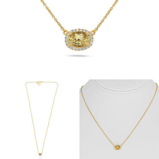 14K Yellow Gold Oval Yellow Sapphire Halo Necklace