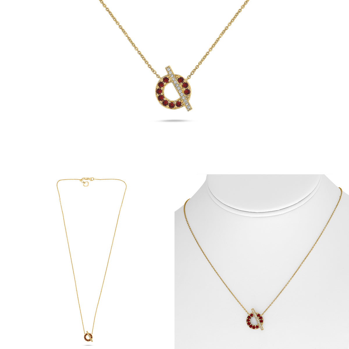 14K Yellow Gold Round Ruby Necklace
