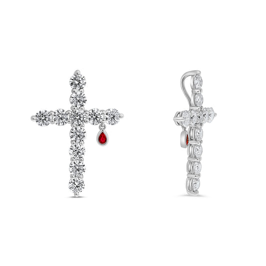 14K White Gold Round Ruby Pendant