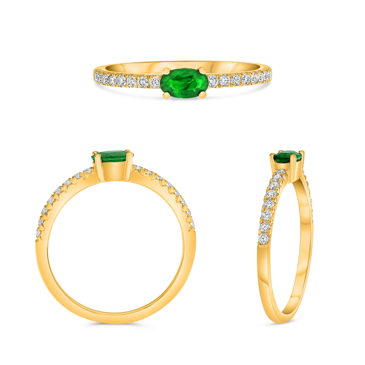 14K Yellow Gold Oval Emerald Ring