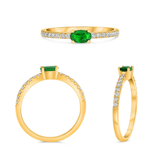 14K Yellow Gold Oval Emerald Ring