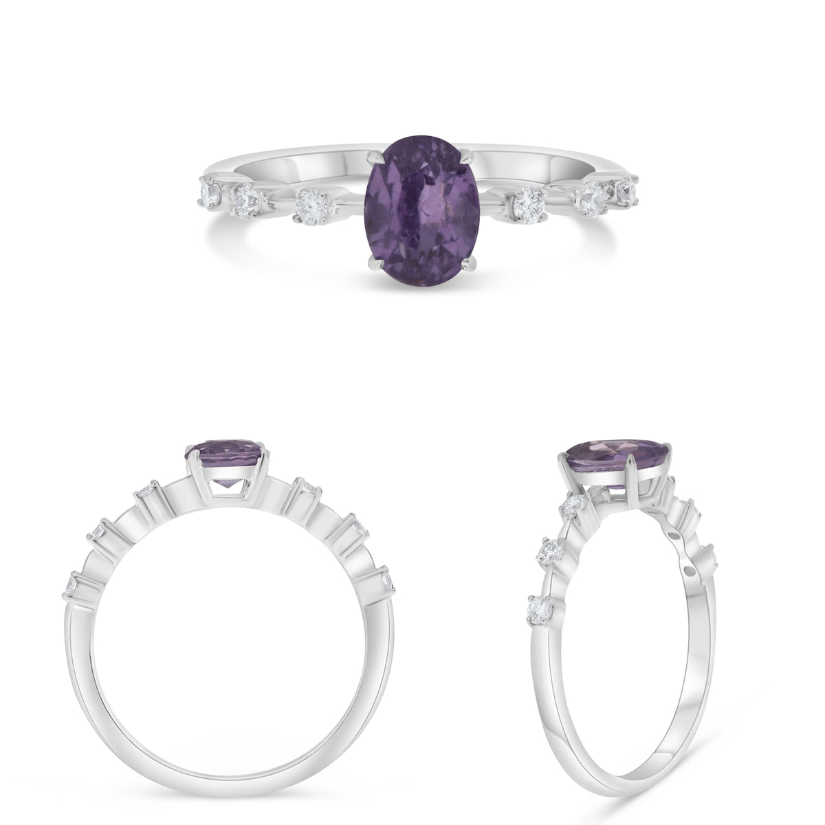 14K White Gold Oval Purple Sapphire Ring