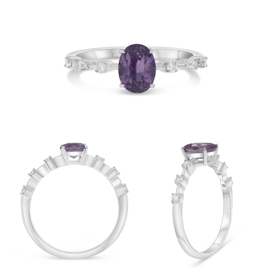 14K White Gold Oval Purple Sapphire Ring