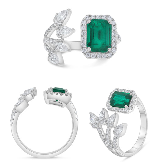 Platinum Emerald Cut Emerald Halo Ring