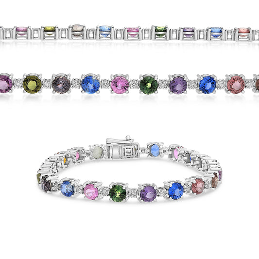 14K White Gold Round Multi-Color Sapphire Bracelet