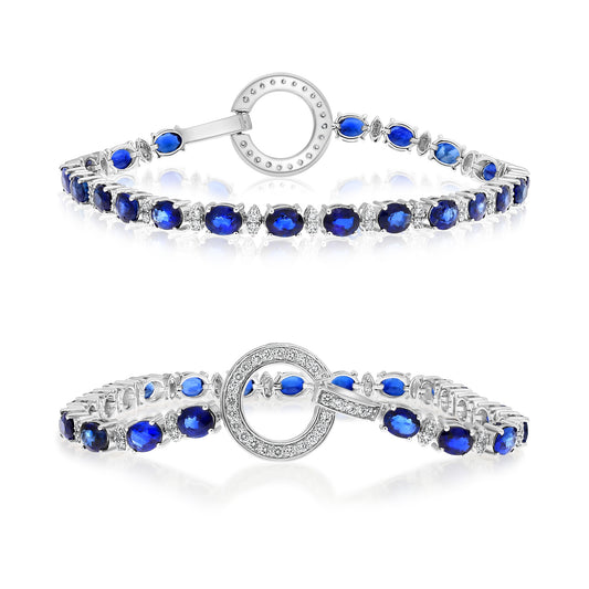 14K White Gold Oval Sapphire Bracelet