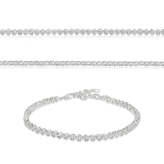 14K White Gold Round Diamond Bracelet