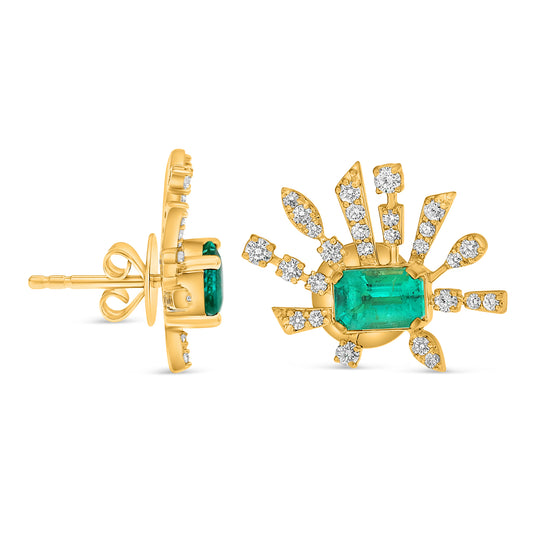 14K Yellow Gold Emerald Cut Emerald Earrings