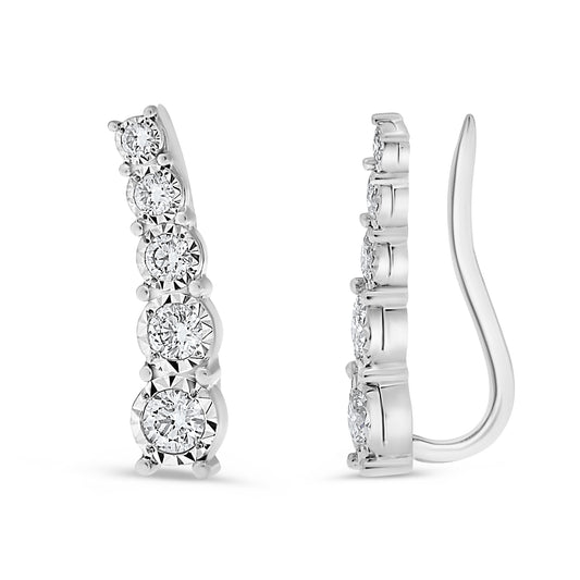 14K White Gold Round Diamond Earrings