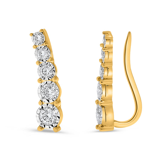 14K Yellow Gold Round Diamond Earrings