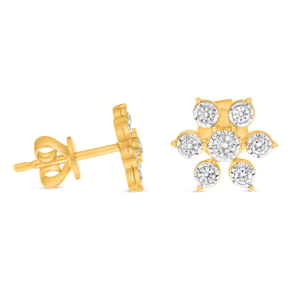14K Yellow Gold Round Diamond Earrings