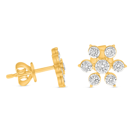 14K Yellow Gold Round Diamond Earrings