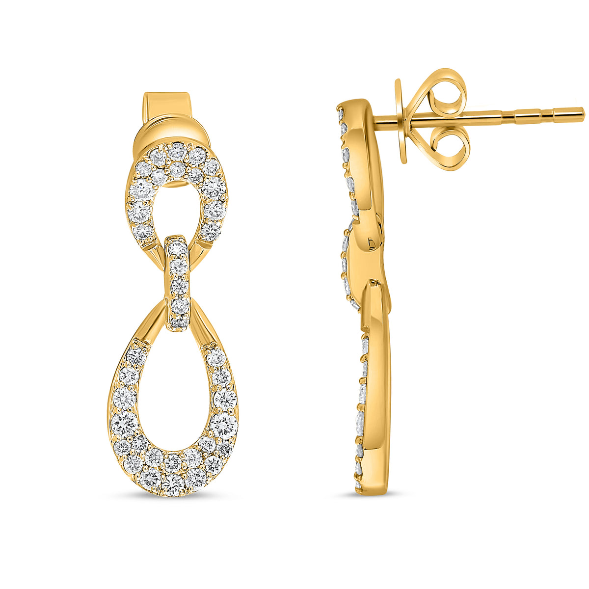 14K Yellow Gold Round Diamond Earrings