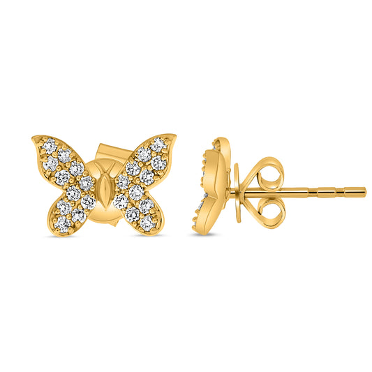 14K Yellow Gold Round Diamond Earrings