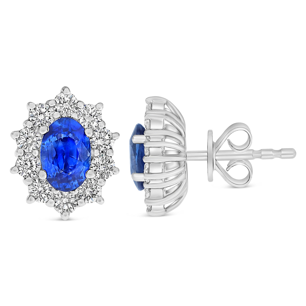 14K White Gold Oval Sapphire Halo Earrings