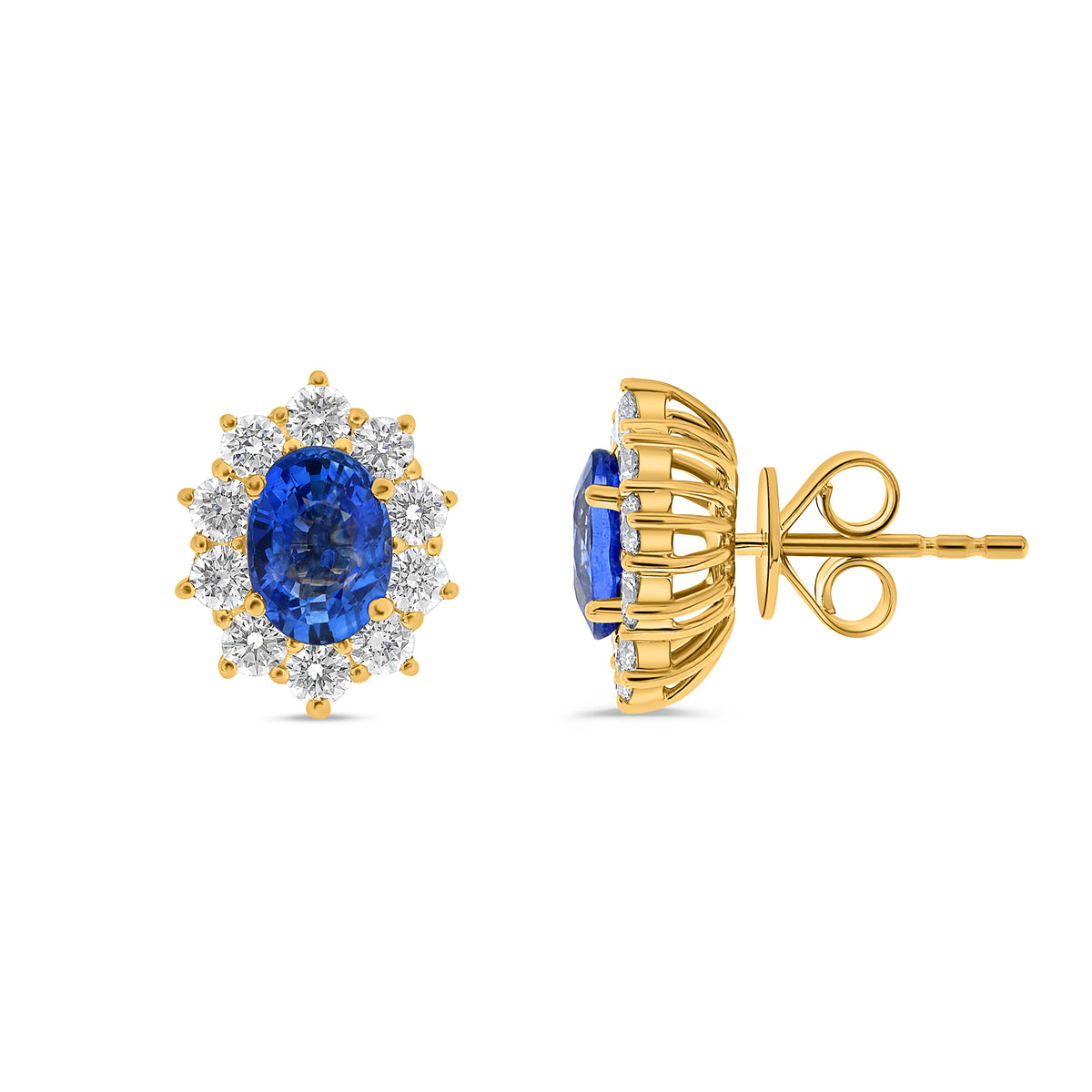 14K Yellow Gold Oval Sapphire Halo Earrings