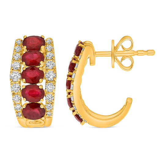 14K Yellow Gold Oval Ruby Earrings