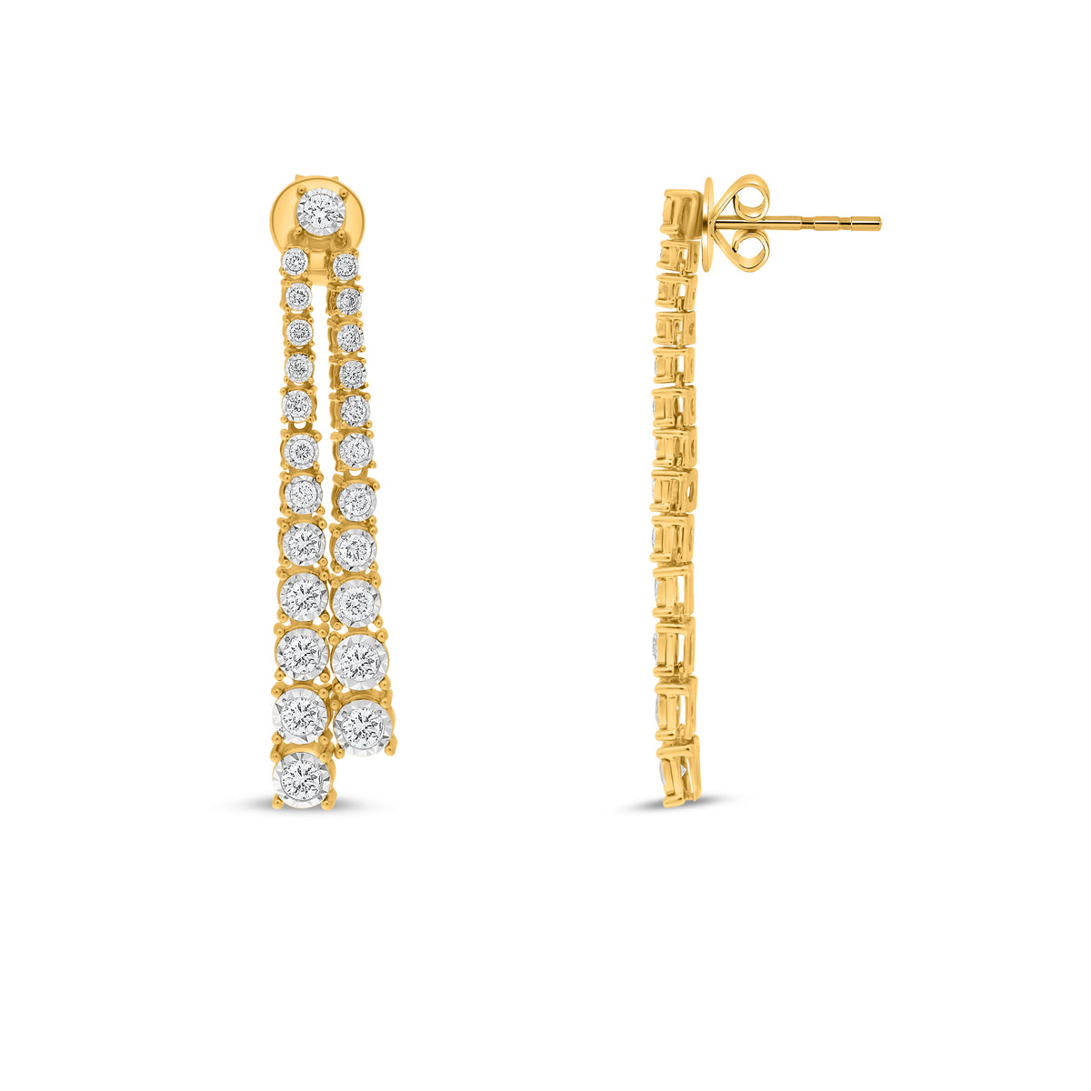 14K White & Yellow Gold Round Diamond Earrings