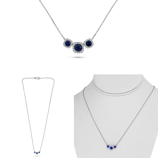 14K White Gold Cushion Sapphire Halo Necklace