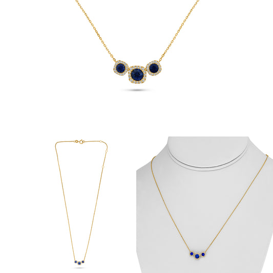 14K Yellow Gold Cushion Sapphire Halo Necklace