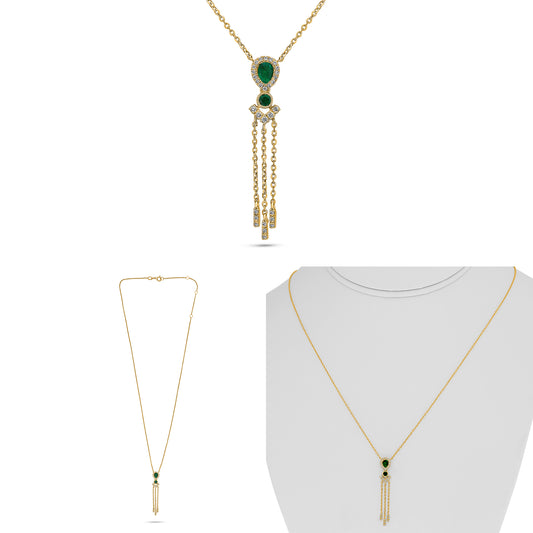 14K Yellow Gold Pear Emerald Halo Necklace