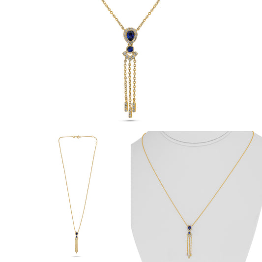 14K Yellow Gold Pear Sapphire Halo Necklace