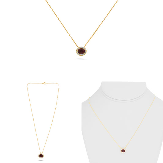14K Yellow Gold Oval Ruby Halo Necklace