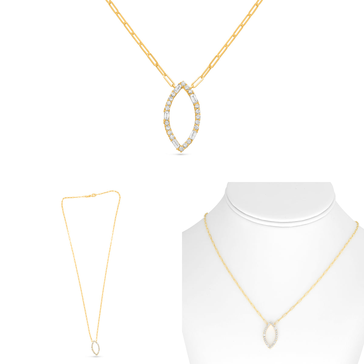 14K Yellow Gold Baguette Diamond Necklace