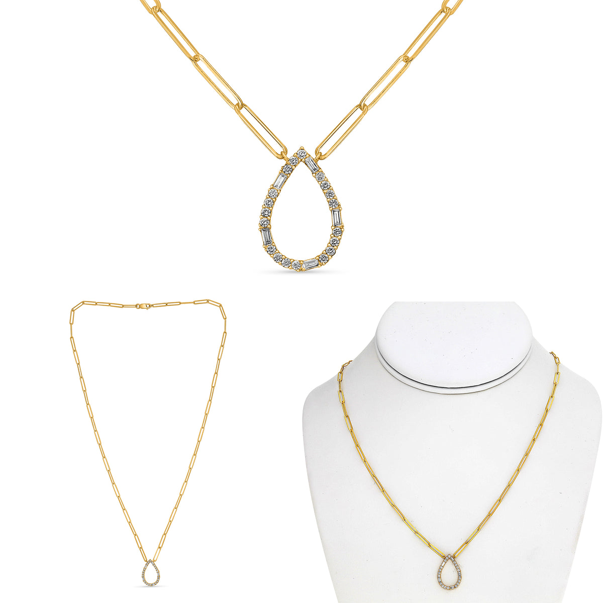 14K Yellow Gold Baguette Diamond Necklace
