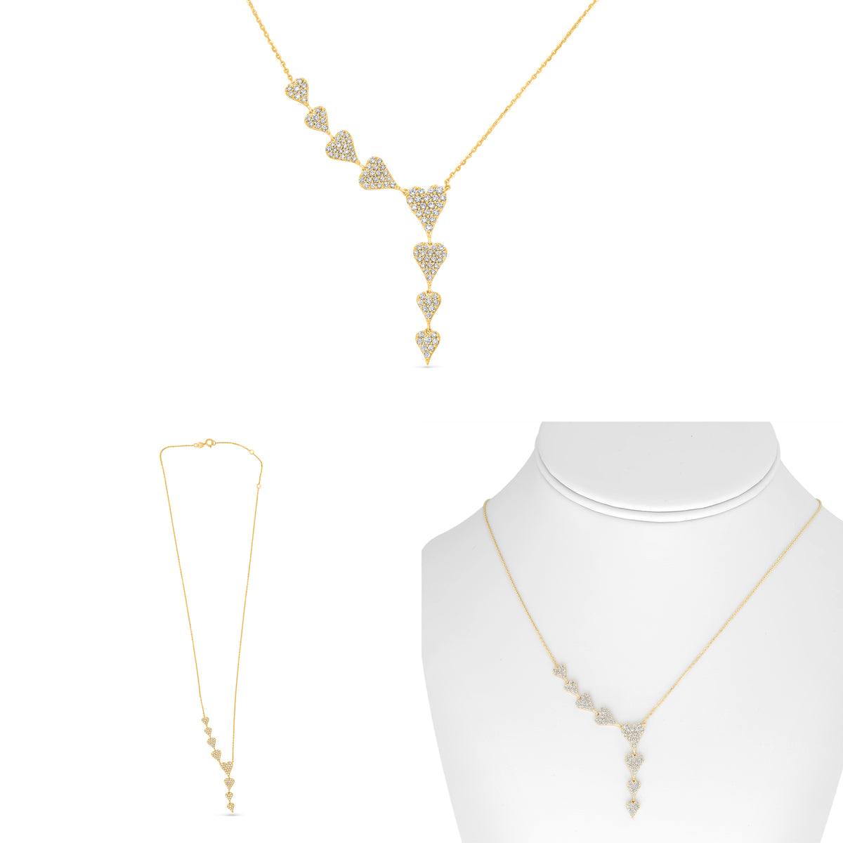 14K Yellow Gold Diamond Cluster Necklace