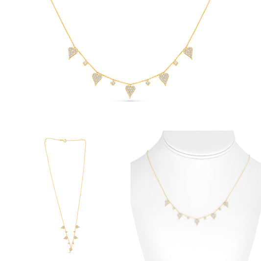 14K Yellow Gold Diamond Cluster Necklace