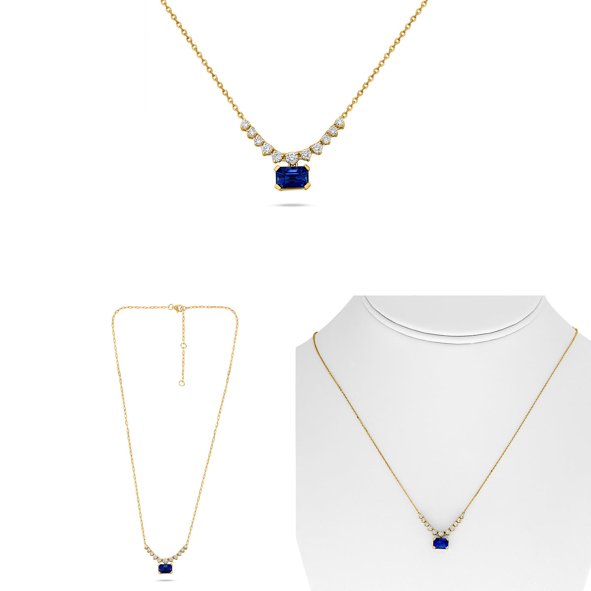 14K Yellow Gold Emerald Cut Sapphire Necklace