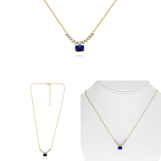 14K Yellow Gold Emerald Cut Sapphire Necklace