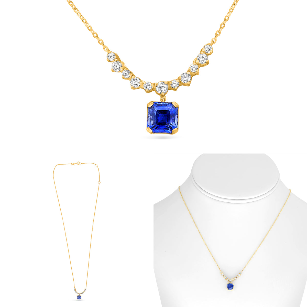 14K Yellow Gold Emerald Cut Sapphire Necklace