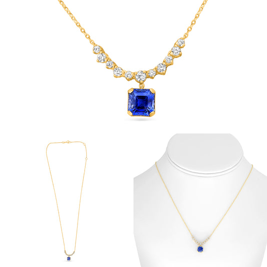 14K Yellow Gold Emerald Cut Sapphire Necklace