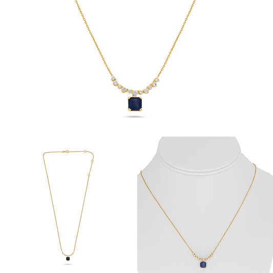 14K Yellow Gold Emerald Cut Sapphire Necklace