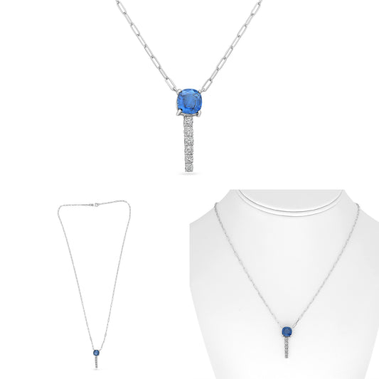 18K White Gold Cushion Sapphire Necklace
