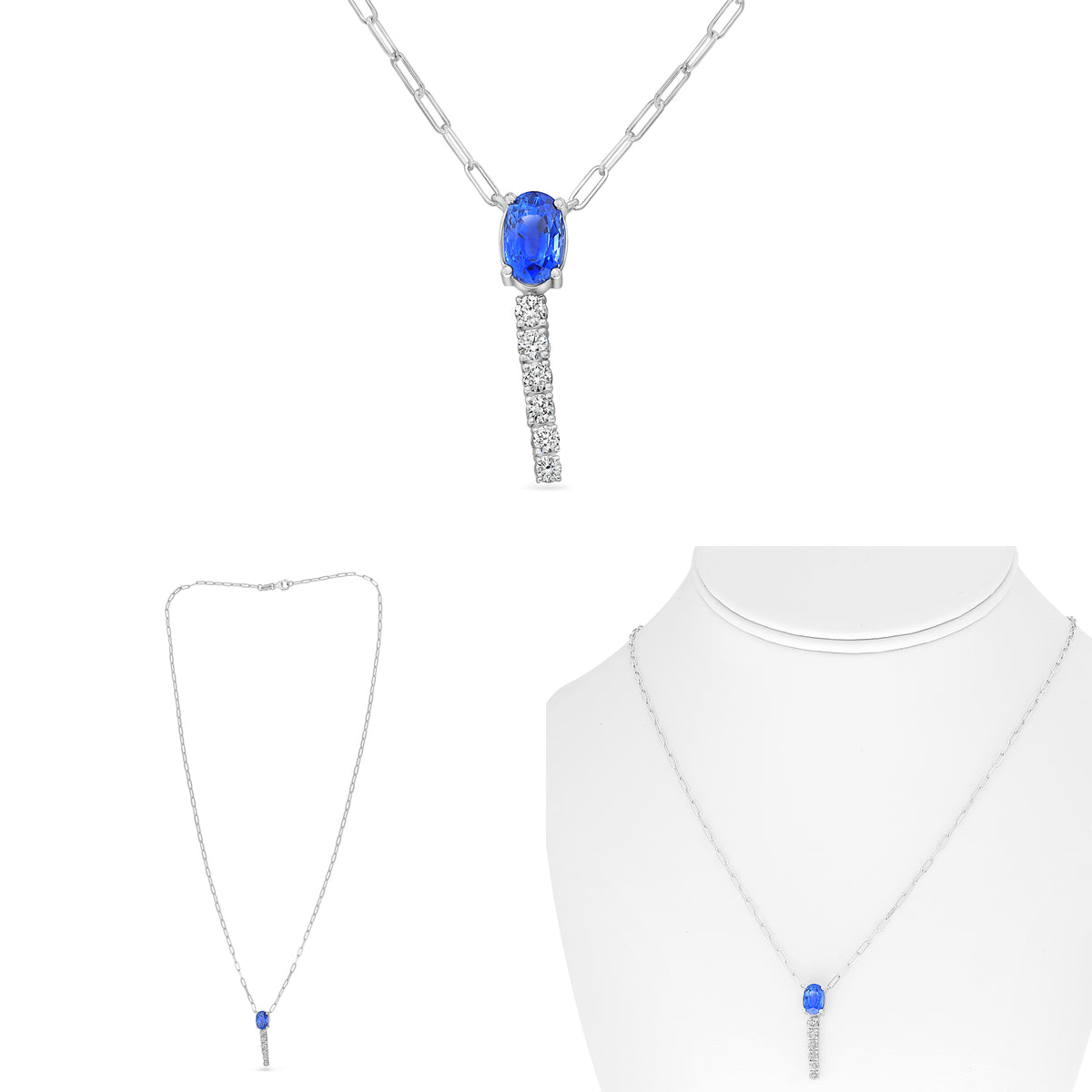 18K White Gold Oval Sapphire Necklace