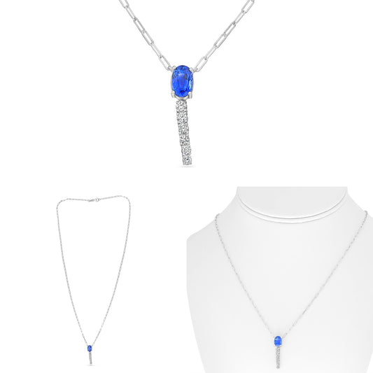 18K White Gold Oval Sapphire Necklace