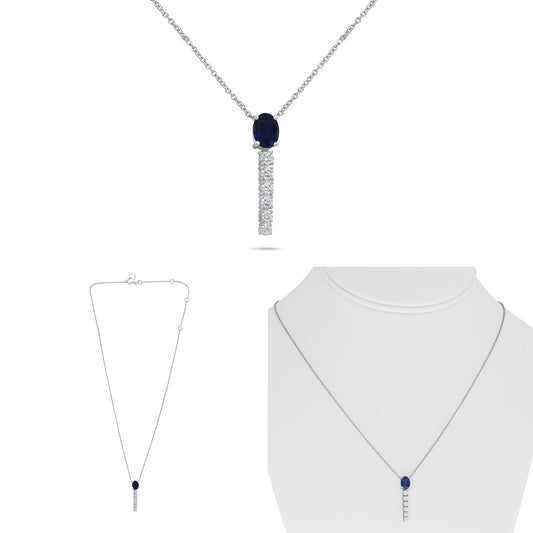 14K White Gold Oval Sapphire Necklace