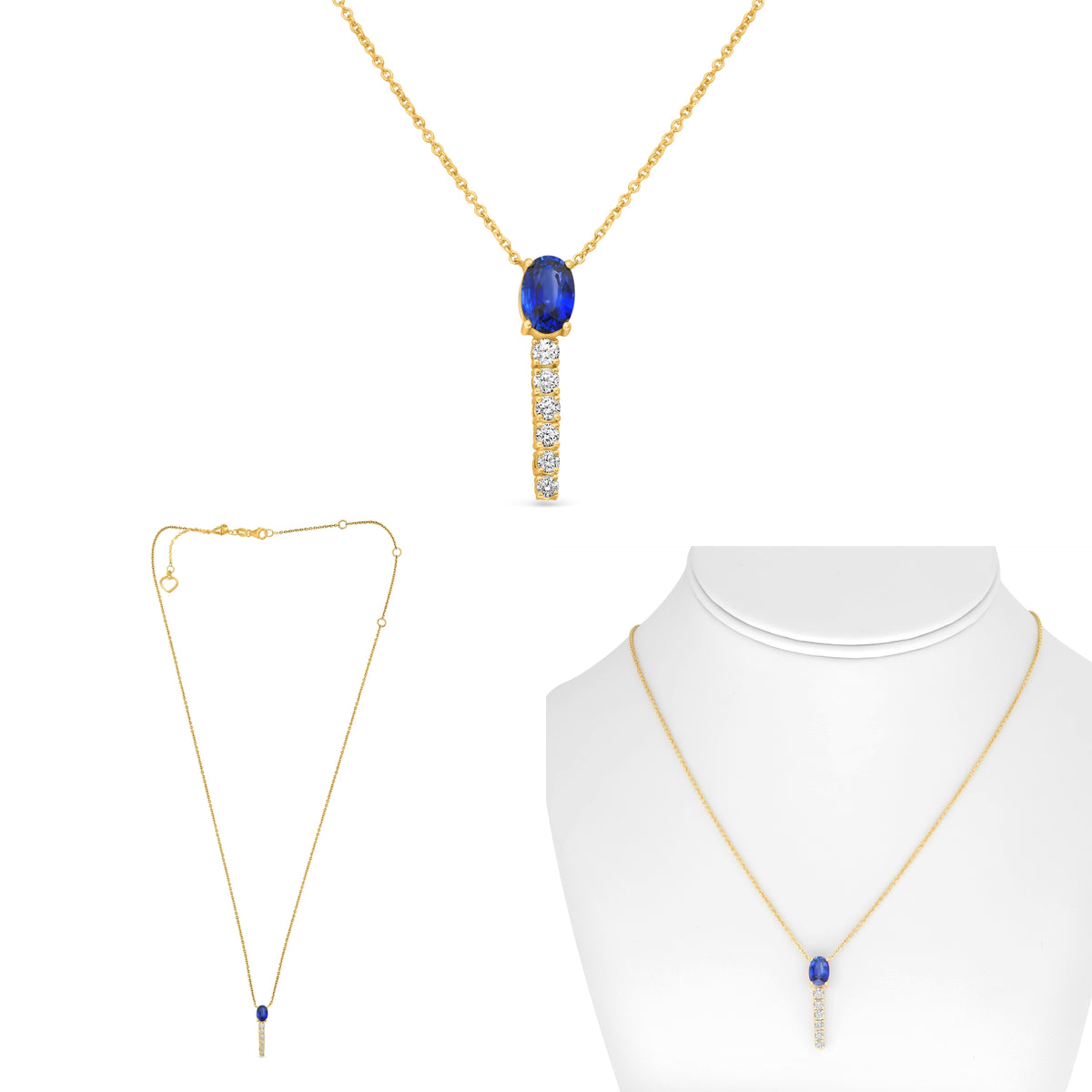 14K Yellow Gold Oval Sapphire Necklace