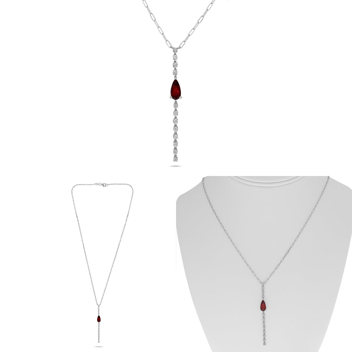 14K White Gold Pear Ruby Necklace